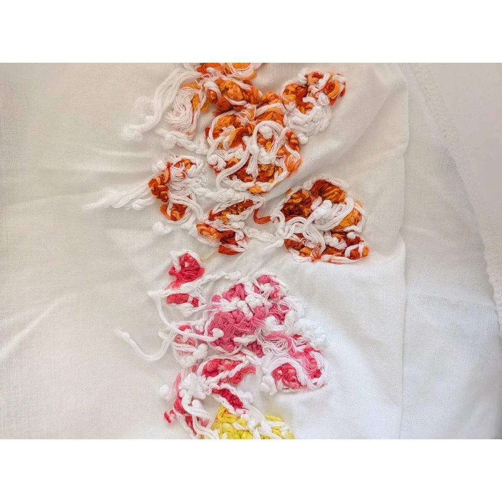 Vintage Hand Embroidered Floral Bird Cotton Pillowcase Set 4 Cottagecore